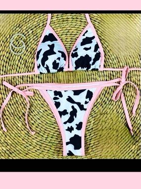 Pink/Black/white 2pc Bikini with Pink Trim